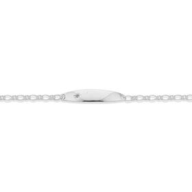 Sterling+Silver+14.5cm+Figaro+1%2B1+Pink+Cubic+Zirconia+I.D.+Bracelet