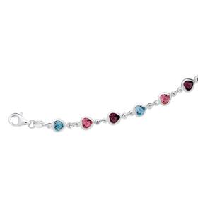 Sterling+Silver+17cm+Linked+Pink%2C+Blue+%26amp%3B+Violet+Crystal+Heart+Charms+Bracelet