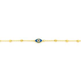9ct+Gold+19cm+Blue+Evil+Eye+%26amp%3B+Bead+Bracelet