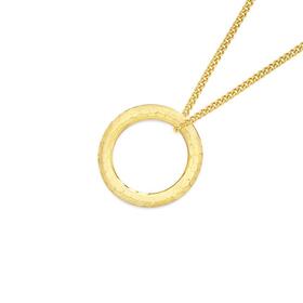 9ct+Gold+Diamond-Cut+Open+Floating+Circle+Pendant