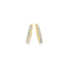 9ct+Gold+15mm+Glitter+Hoop+Earrings