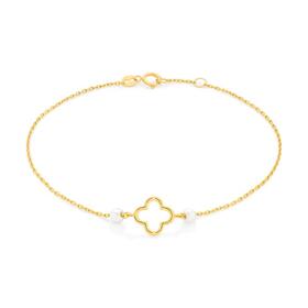 9ct-Gold-19cm-Cultured-Freshwater-Pearl-Open-Clover-Trace-Bracelet on sale