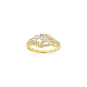 9ct+Gold+Diamond+Triple+Hearts+Swirl+Ring