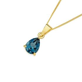 9ct+Gold+London+Blue+Topaz+Claw+Pendant