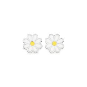 Sterling+Silver+Enamel+Daisy+Stud+Earrings