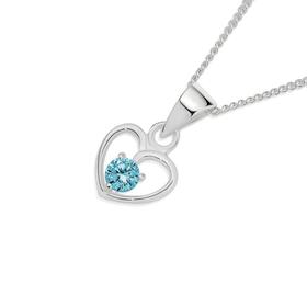 Silver-Childs-Light-Blue-CZ-Heart-Pendant on sale