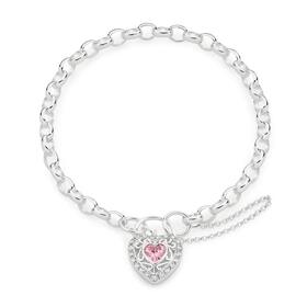 Silver-CZ-19cm-Heart-Padlock-Bracelet on sale