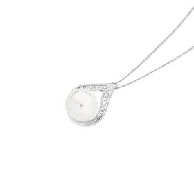 Sterling-Silver-Pearl-Cubic-Zirconia-Pear-Pendant on sale
