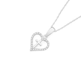 Silver-CZ-Heart-Cross-Pendant on sale