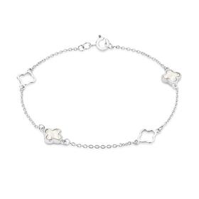 Silver-Mother-of-Pearl-21cm-Clover-Cable-Bracelet on sale