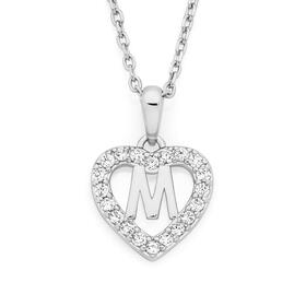 Silver-CZ-M-in-Heart-Initial-Pendant on sale