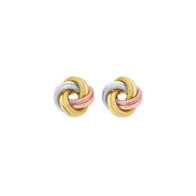9ct+Gold+Tri+Tone+Texture+%26amp%3B+Polish+Knot+Stud+Earrings