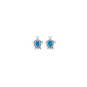 Silver-Man-Made-Opal-Turtle-Stud-Earrings on sale
