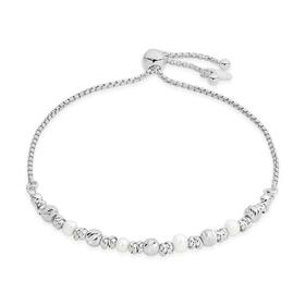 Italian-Sterling-Silver-Man-Made-Pearl-Twist-Bead-Friendship-Bracelet on sale