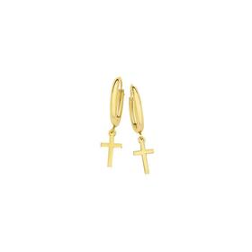 9ct-Gold-15x10mm-Cross-Drop-Hoop-Earrings on sale