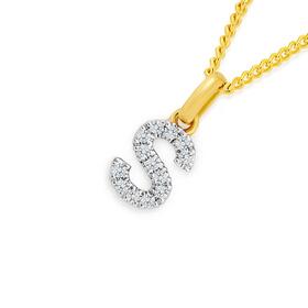 9ct+Gold+Diamond+Initial+%26%23039%3BS%26%23039%3B+Block+Pendant