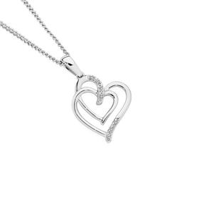 9ct-White-Gold-Diamond-Double-Linked-Heart-Pendant on sale