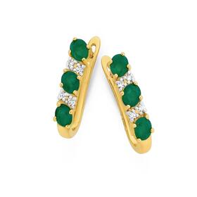 9ct-Gold-Natural-Emerald-10ct-Diamond-Hoop-Earrings on sale