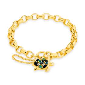 9ct-Gold-19cm-Belcher-Multi-Stone-Turtle-Padlock-Bracelet on sale