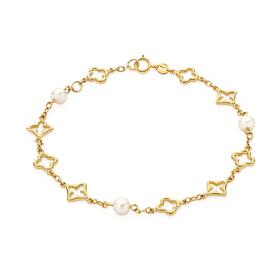 9ct-Gold-19cm-Hollow-Clover-Cultured-Freshwater-Pearl-Bracelet on sale