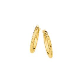 9ct+Gold+2x10mm+Diamond-Cut+Hoop+Earrings