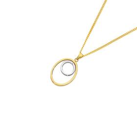 9ct-Gold-Two-Tone-Square-Tube-Polished-Oval-Circle-Pendant on sale