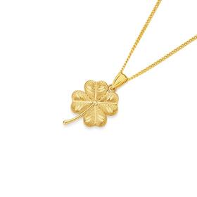 9ct-Gold-Diamond-Cut-4-Leaf-Clover-Pendant on sale