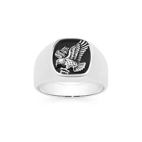 Sterling-Silver-Black-Agate-Eagle-Gents-Signet-Ring on sale