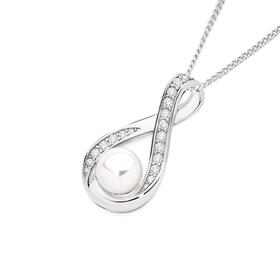 Sterling-Silver-Pearl-CZ-Loop-Pendant on sale