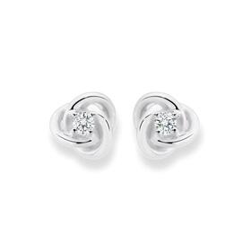 Sterling+Silver+Cubic+Zirconia+Knot+Stud+Earrings
