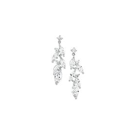 Sterling-Silver-Cubic-Zirconia-Leaf-Drop-Stud-Earrings on sale