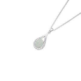 Sterling-Silver-White-Man-Made-Opal-Cubic-Zirconia-453cm-Open-Pear-Pendant on sale