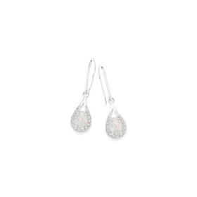 Sterling+Silver+White+Man-Made+Opal+%26amp%3B+Cubic+Zirconia+Open+Pear+Hook+Earrings