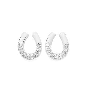 Sterling-Silver-Cubic-Zirconia-Horsehoe-Stud-Earrings on sale