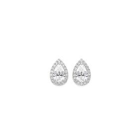 Sterling-Silver-Cubic-Zirconia-Pear-Halo-Stud-Earrings on sale