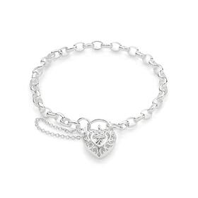 Sterling-Silver-Cubic-Zirconia-185cm-Heart-Bezel-Padlock-Bracelet on sale
