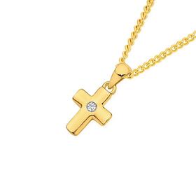 9ct+Gold+Diamond+Centre+Mini+Cross+Pendant
