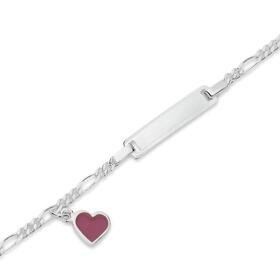 Sterling-Silver-17cm-Figaro-31-Pink-Enamel-heart-Charm-Identity-Bracelet on sale