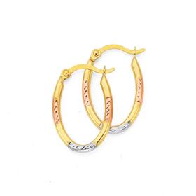 9ct-Gold-Tri-Tone-Diamond-cut-Striped-Oval-Hoop-Earrings on sale