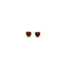 9ct+Gold+Garnet+5mm+Heart+Studs