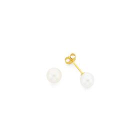 9ct+Gold+Cultured+Freshwater+Pearl+Stud+Earrings