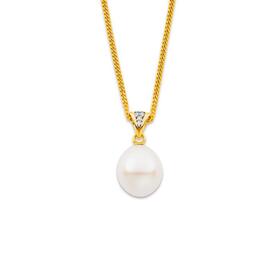 9ct-Gold-Cultured-Freshwater-Pearl-Diamond-Pave-Set-Pendant on sale