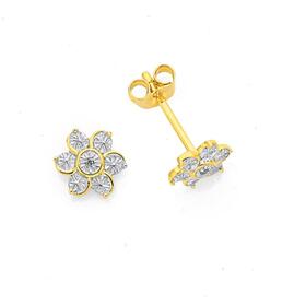 9ct-Gold-Diamond-Flower-Stud-Earrings on sale