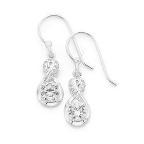 Silver-Round-CZ-Twist-Drop-Hook-Earrings on sale