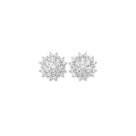 Silver+CZ+Flower+Cluster+Stud+Earrings