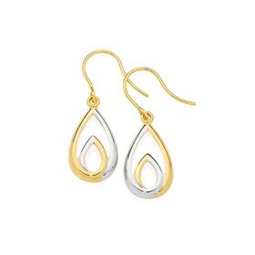 9ct-Gold-Two-Tone-Double-Open-Teardrop-Hook-Drop-Earrings on sale
