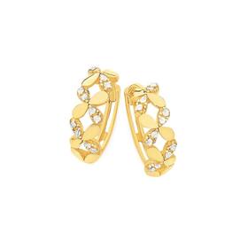 9ct-Gold-Two-Tone-Diamond-Cut-Polished-Flower-Cut-Out-Front-Huggie-Earrings on sale