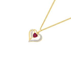 9ct-Gold-Created-Ruby-Diamond-Heart-Pendant on sale