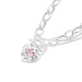 Sterling-Silver-Cubic-Zirconia-185cm-Heart-Padlock-Bracelet-Made-In-Italy on sale