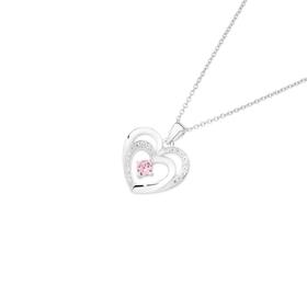 Sterling+Silver+Cubic+Zirconia+Double+Heart+Pendant